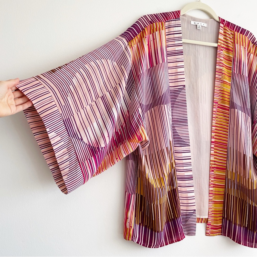 Cabi colorful rainbow stripe open cardigan topper festival boho artsy mod 70s M - Picture 2 of 10